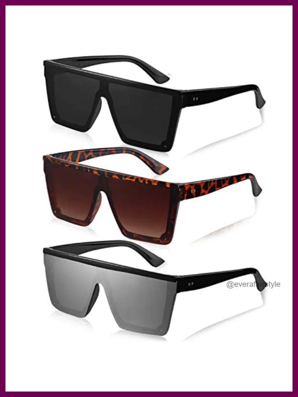 Oversized Square Sunglasses 3 Pack Unisex Retro Shield Sunglasses